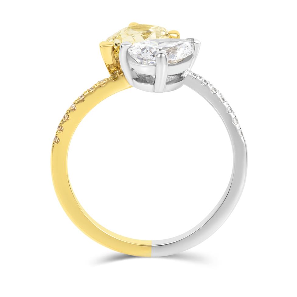 Platinum and Yellow Gold Toi et Moi Yellow and White Diamond Ring Thumbnail Image 2
