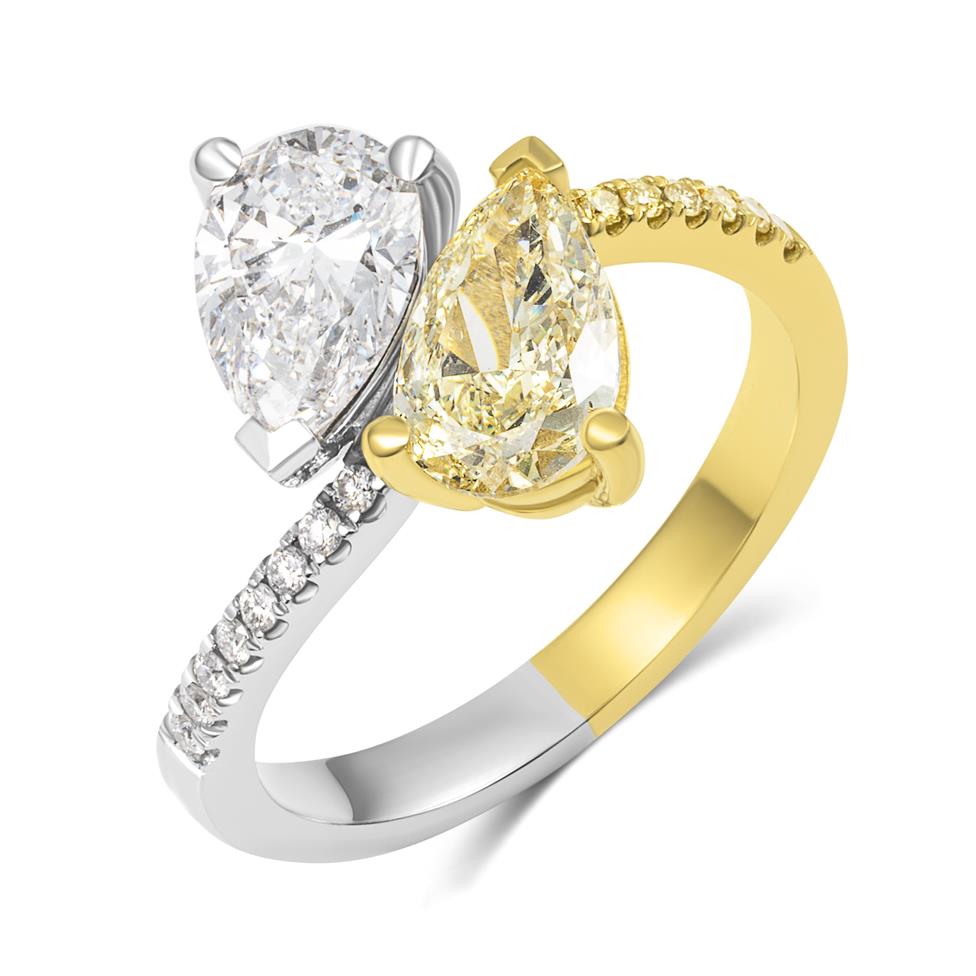 Platinum and Yellow Gold Toi et Moi Yellow and White Diamond Ring Thumbnail Image 0
