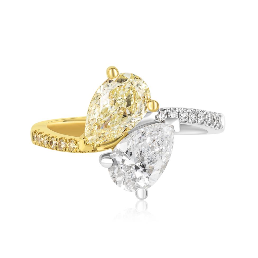 Platinum and Yellow Gold Toi et Moi Yellow and White Diamond Ring Thumbnail Image 1