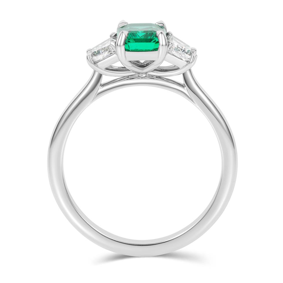 Platinum Emerald and Diamond Three Stone Ring Thumbnail Image 2