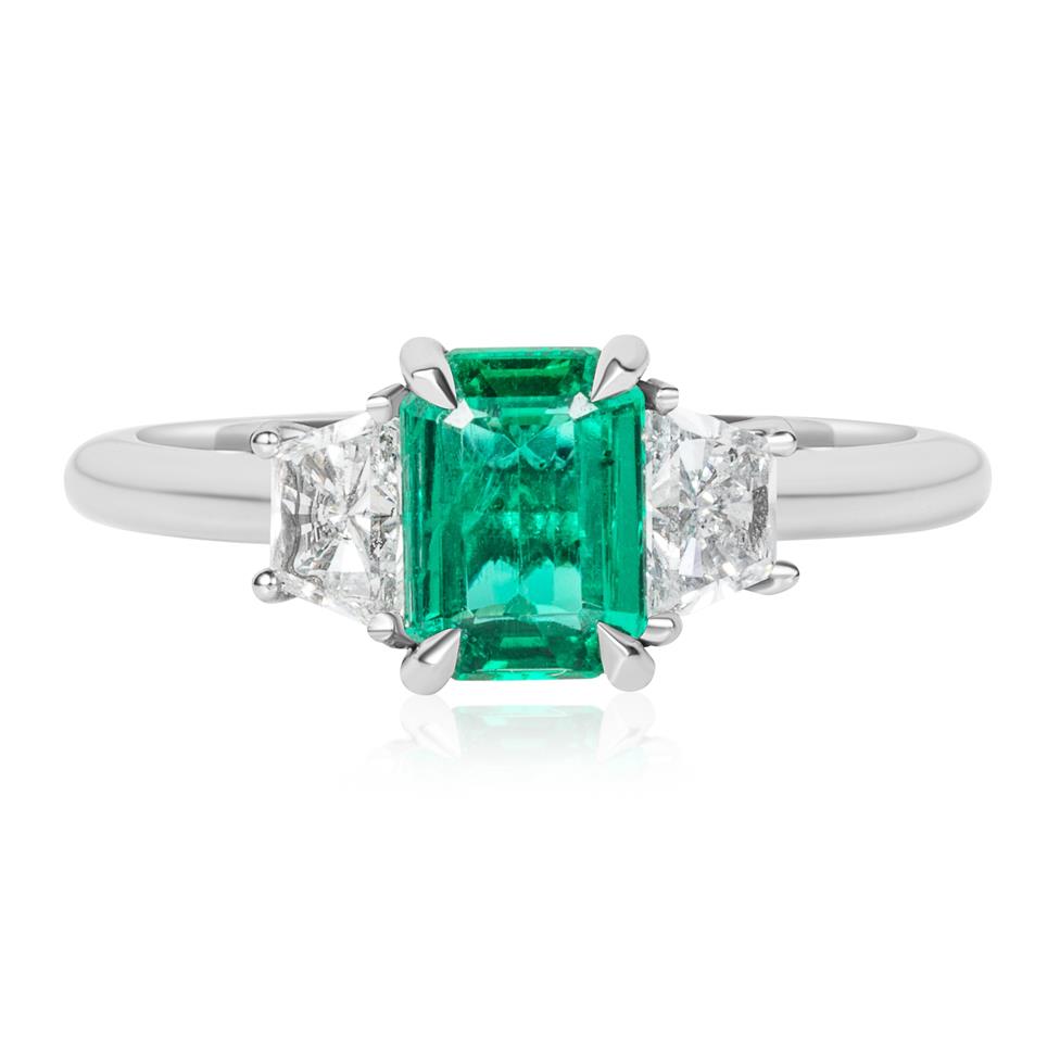 Platinum Emerald and Diamond Three Stone Ring Thumbnail Image 1