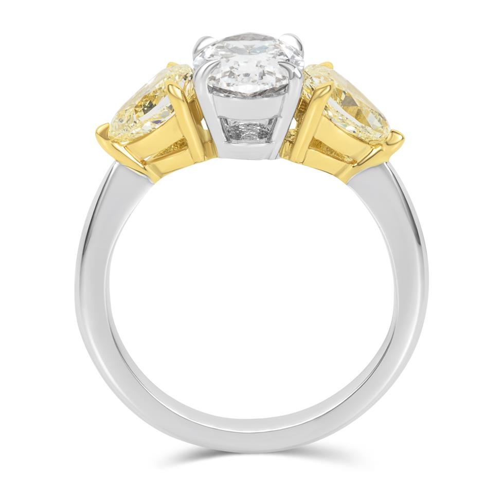 Platinum Oval and Yellow Fancy Cut Diamond Three Stone Engagement Ring 1.54ct Thumbnail Image 2