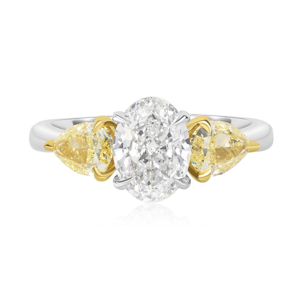 Platinum Oval and Yellow Fancy Cut Diamond Three Stone Engagement Ring 1.54ct Thumbnail Image 1