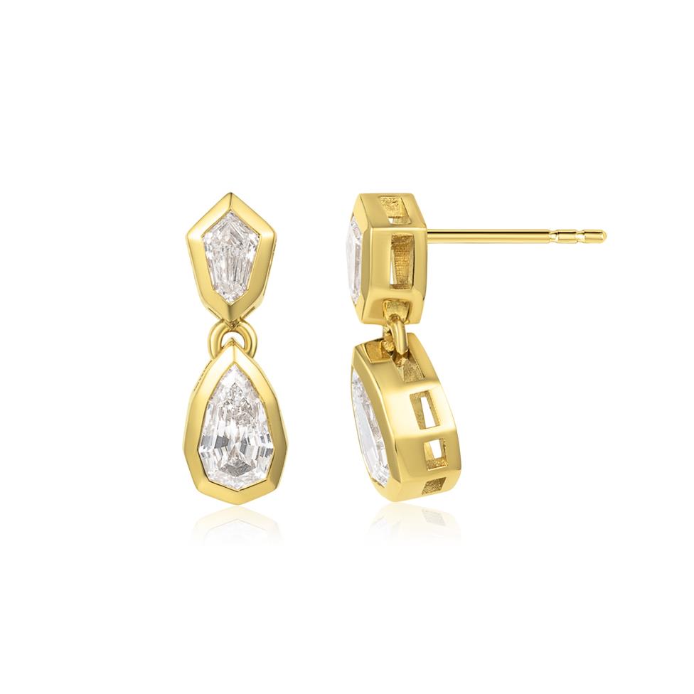 18ct Yellow Gold Geo Cut Pear Diamond Earrings Thumbnail Image 0