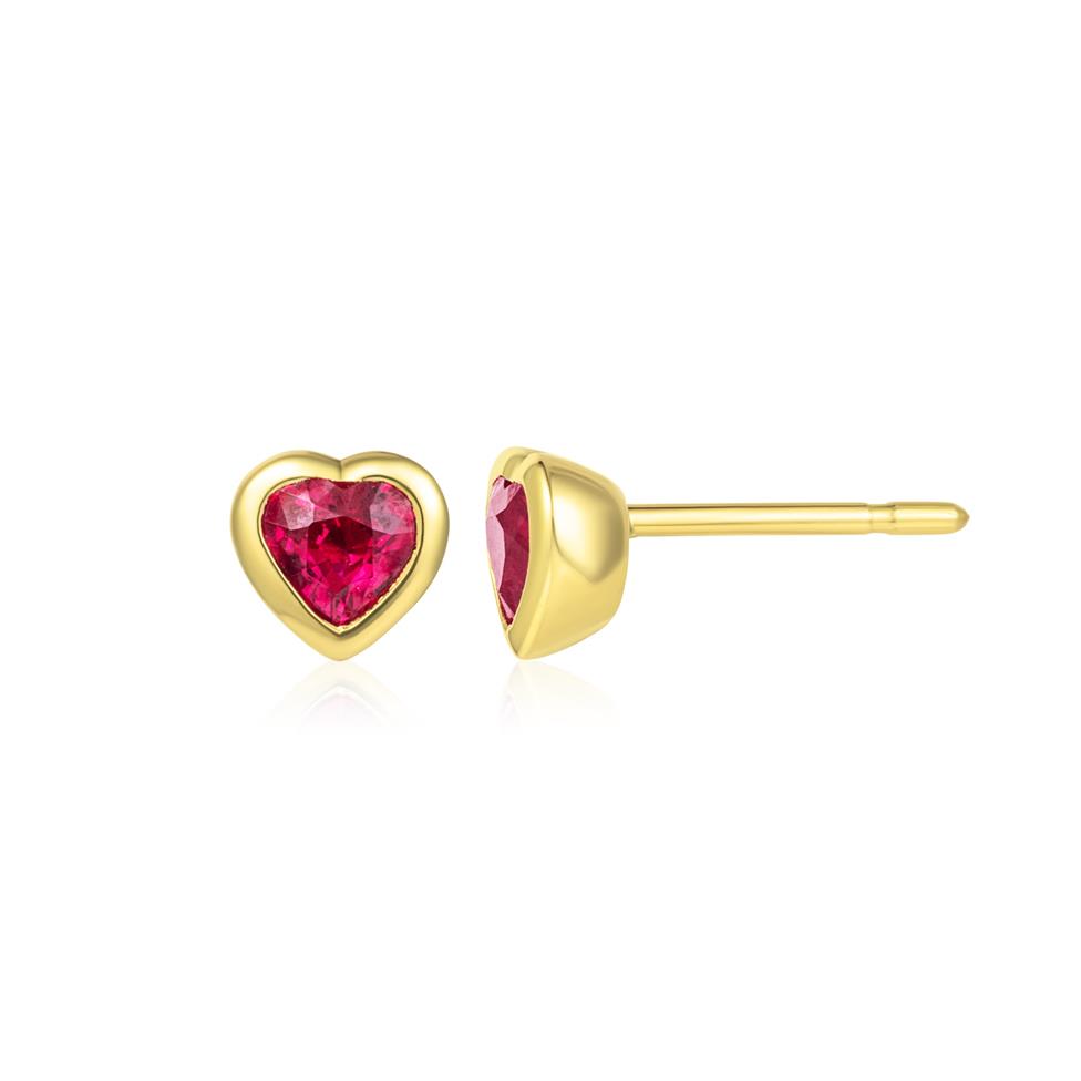 18ct Yellow Gold Ruby Heart Earrings Thumbnail Image 0