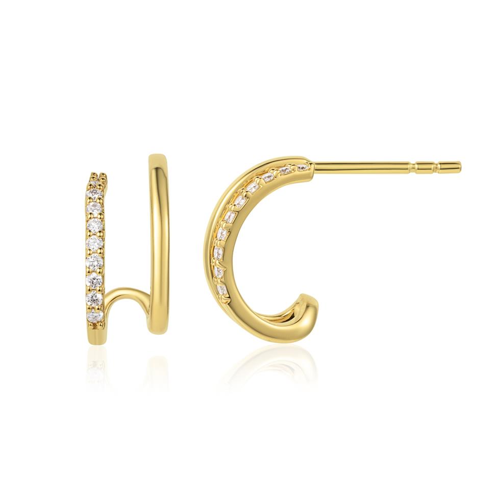 18ct Yellow Gold Double Row Diamond Hoop Earrings Thumbnail Image 0