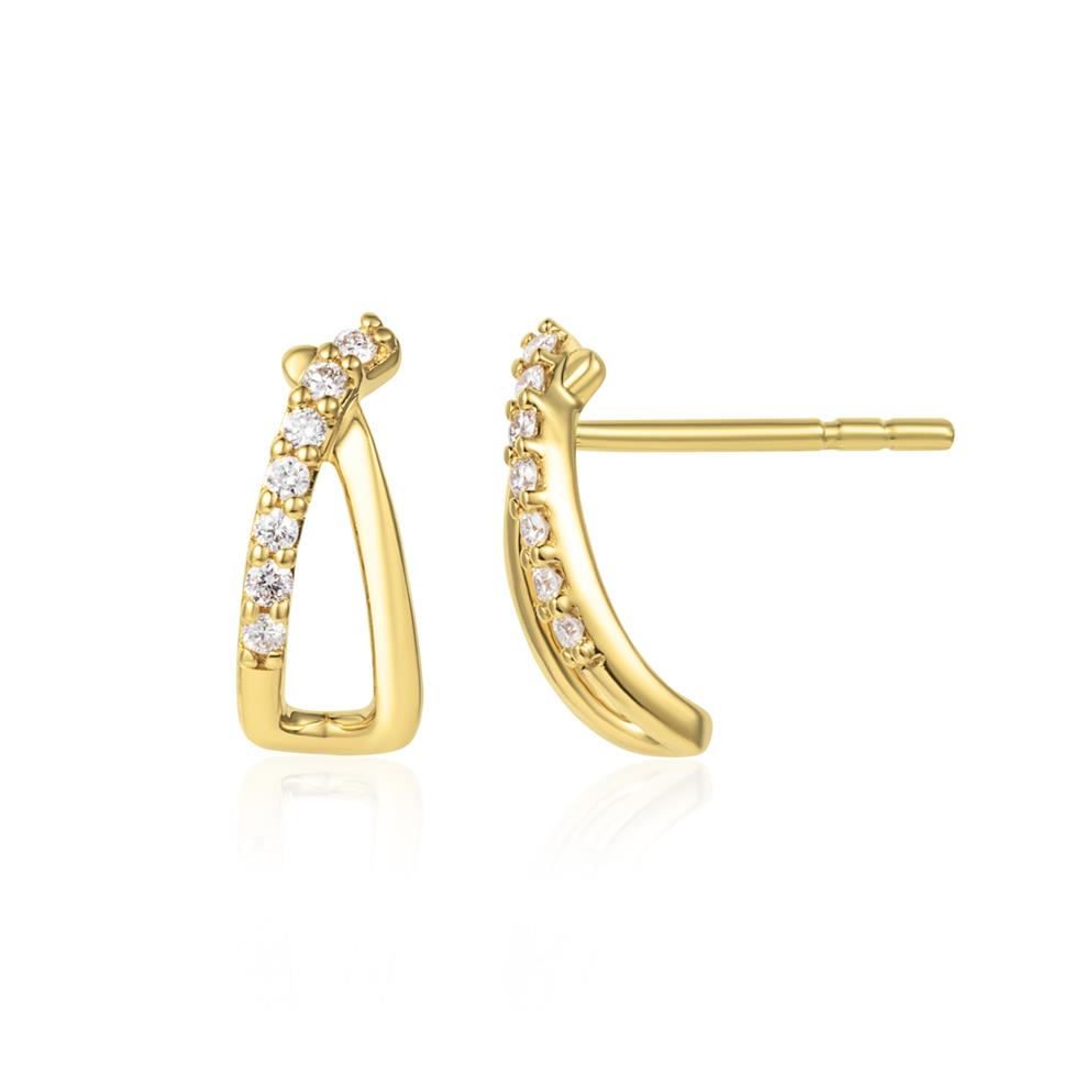 18ct Yellow Gold Crossover Diamond Stud Earrings Thumbnail Image 0