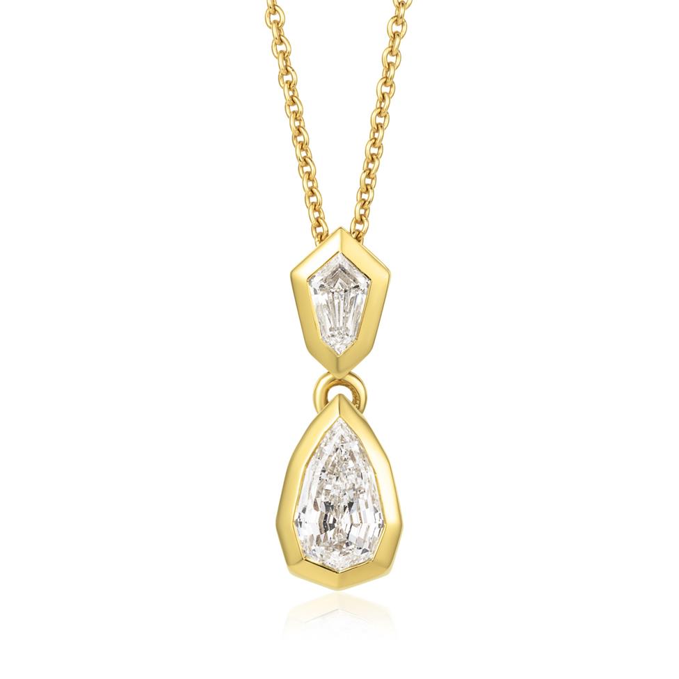 18ct Yellow Gold Geo Cut Pear Diamond Necklace Thumbnail Image 0