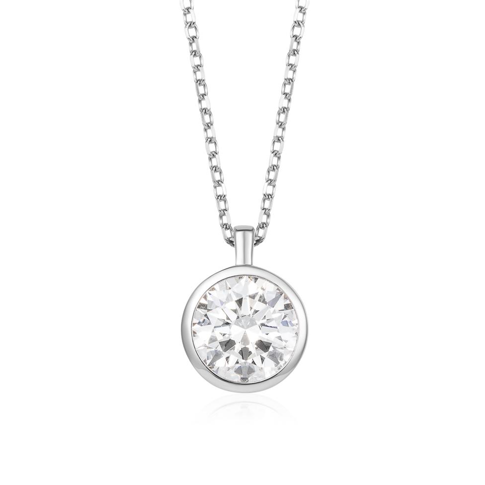 18ct White Gold Round Diamond Solitaire Necklace 1.00ct Thumbnail Image 0