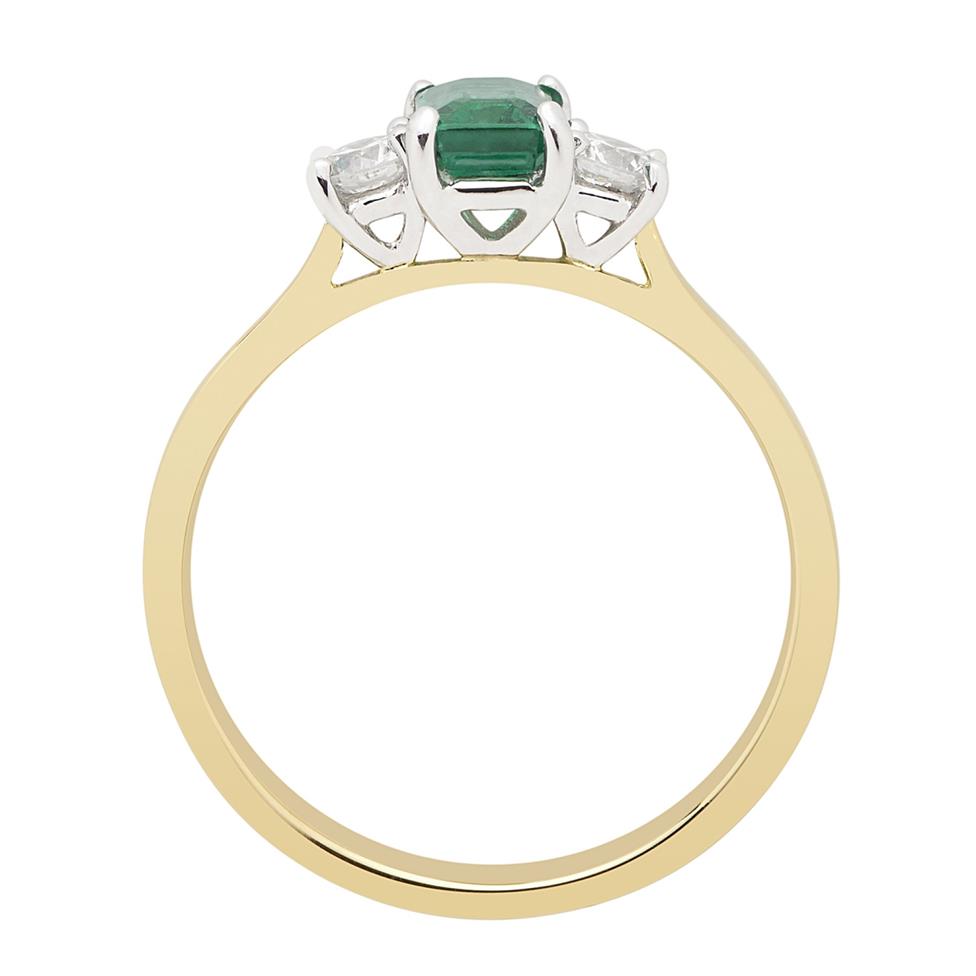 18ct Yellow Gold Emerald and 0.24ct Diamond Three Stone Ring Thumbnail Image 1