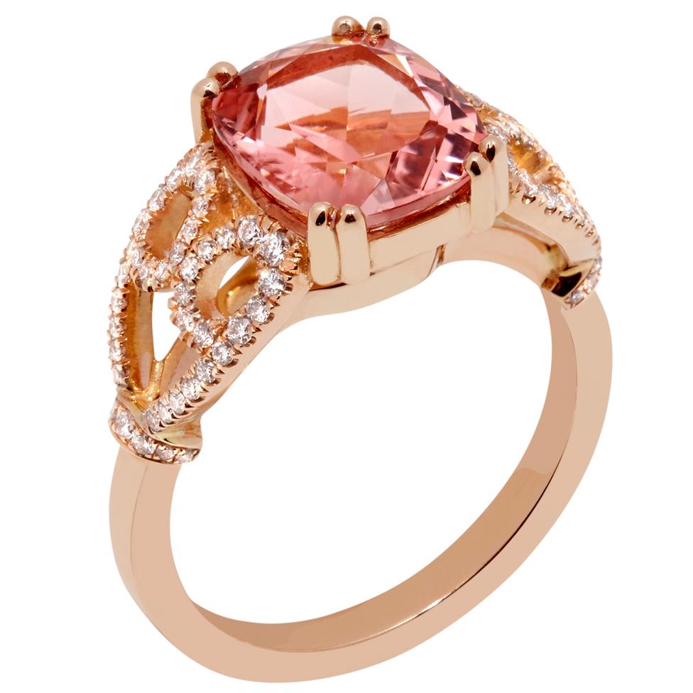 18ct Rose Gold Peach Tourmaline and Diamond Cocktail Ring Thumbnail Image 0