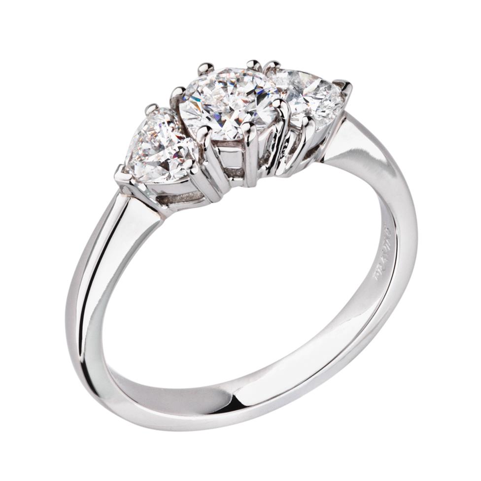 Platinum Round and Heart Shape Diamond Three Stone Ring Thumbnail Image 0