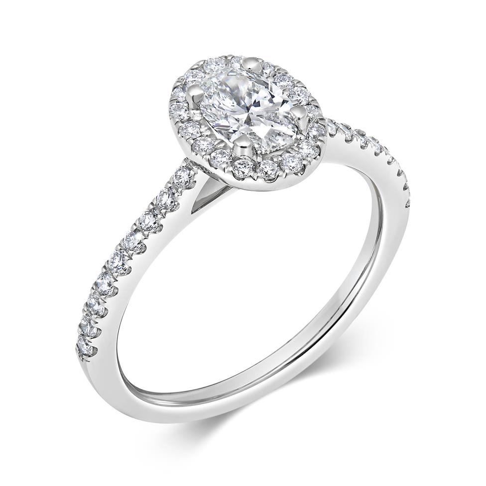 Platinum Oval Diamond Halo Engagement Ring 0.85ct Thumbnail Image 0