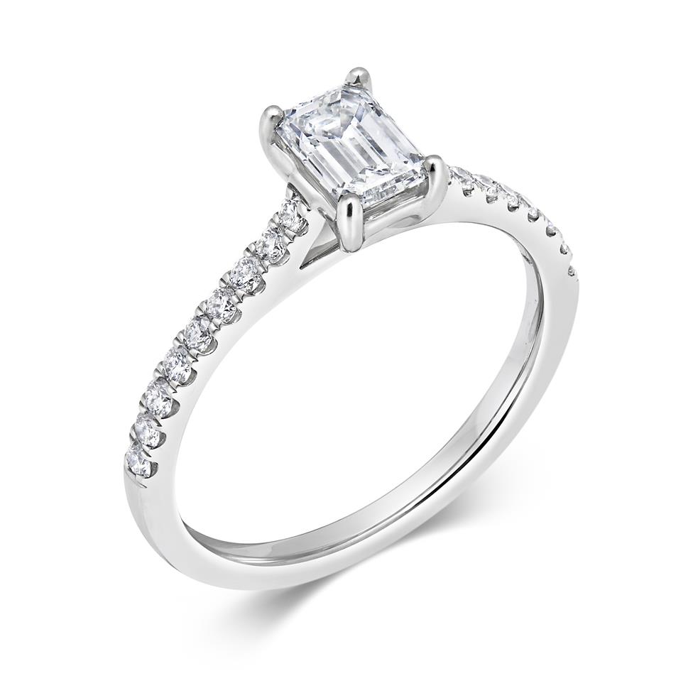 Platinum Emerald Cut Diamond Solitaire Engagement Ring 0.70ct Image 1