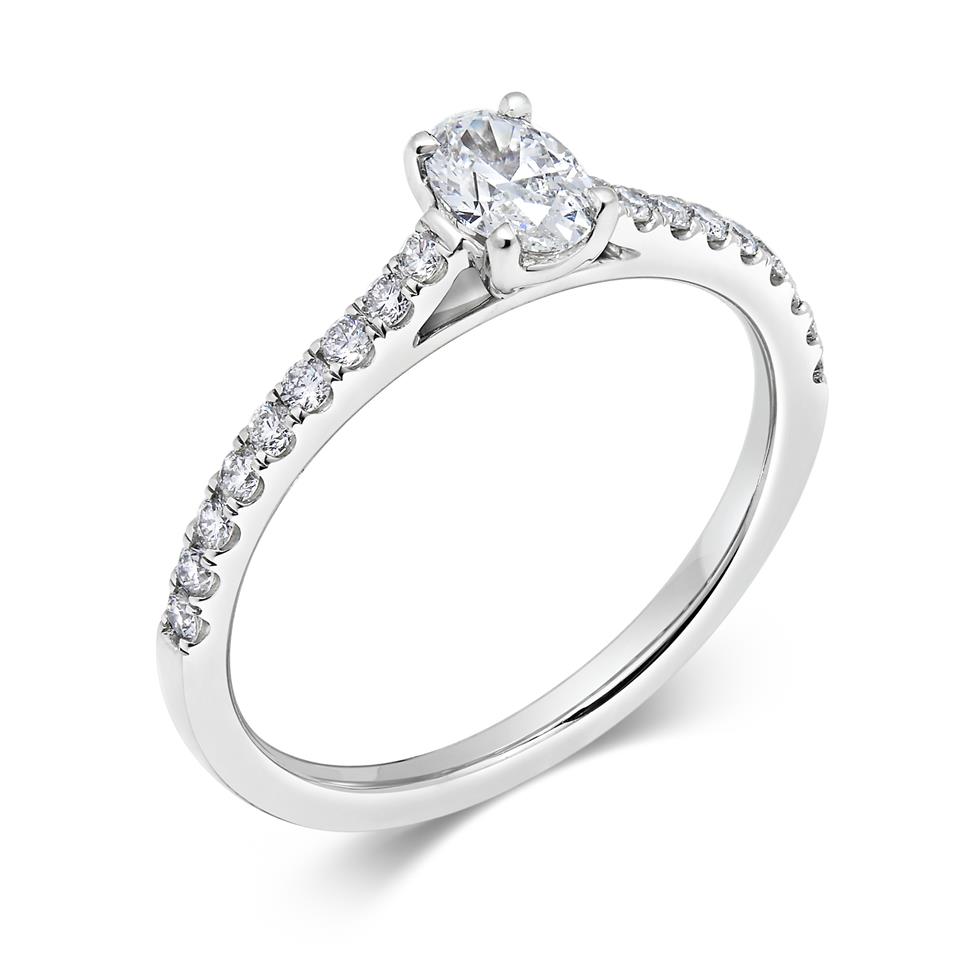 Platinum Oval Diamond Solitaire Engagement Ring 0.58ct Thumbnail Image 0