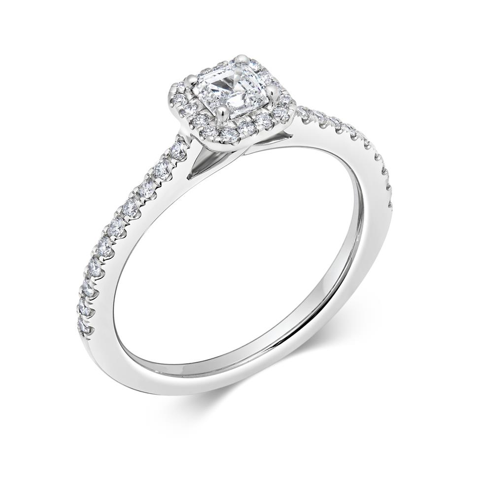 Platinum Asscher Cut Diamond Halo Engagement Ring 0.63ct Thumbnail Image 0