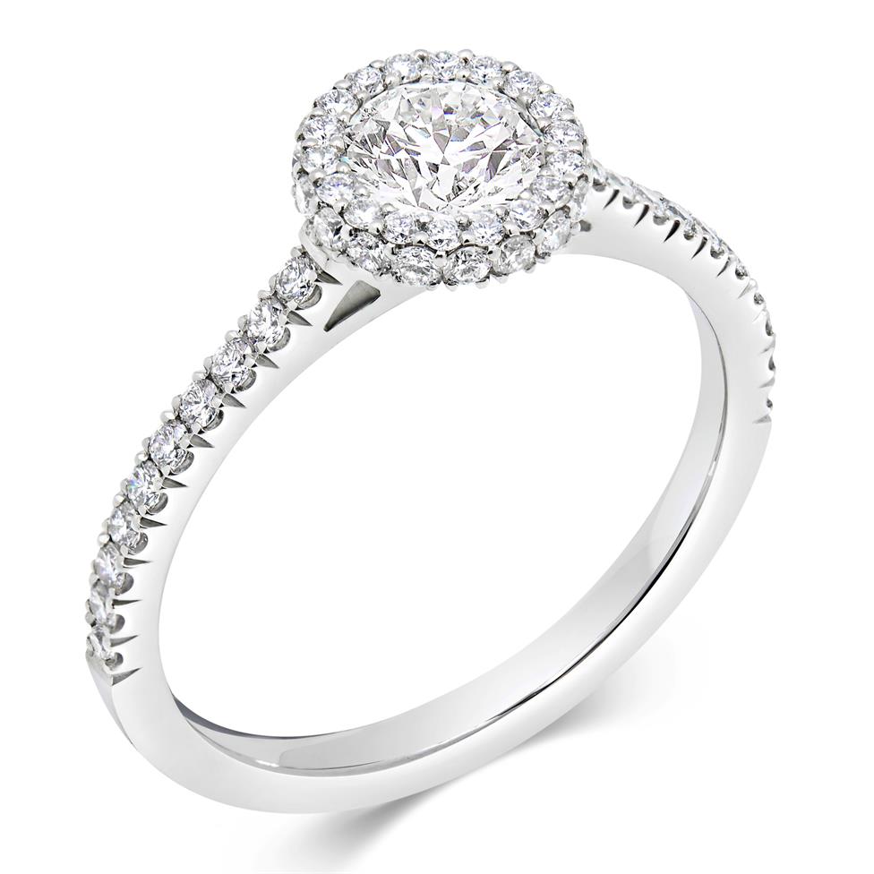 Platinum Diamond Castel Set Halo Engagement Ring 0.77ct Thumbnail Image 0