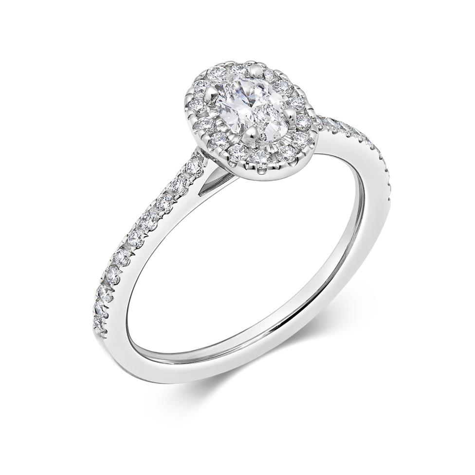Platinum Oval Diamond Halo Engagement Ring 0.60ct Thumbnail Image 0