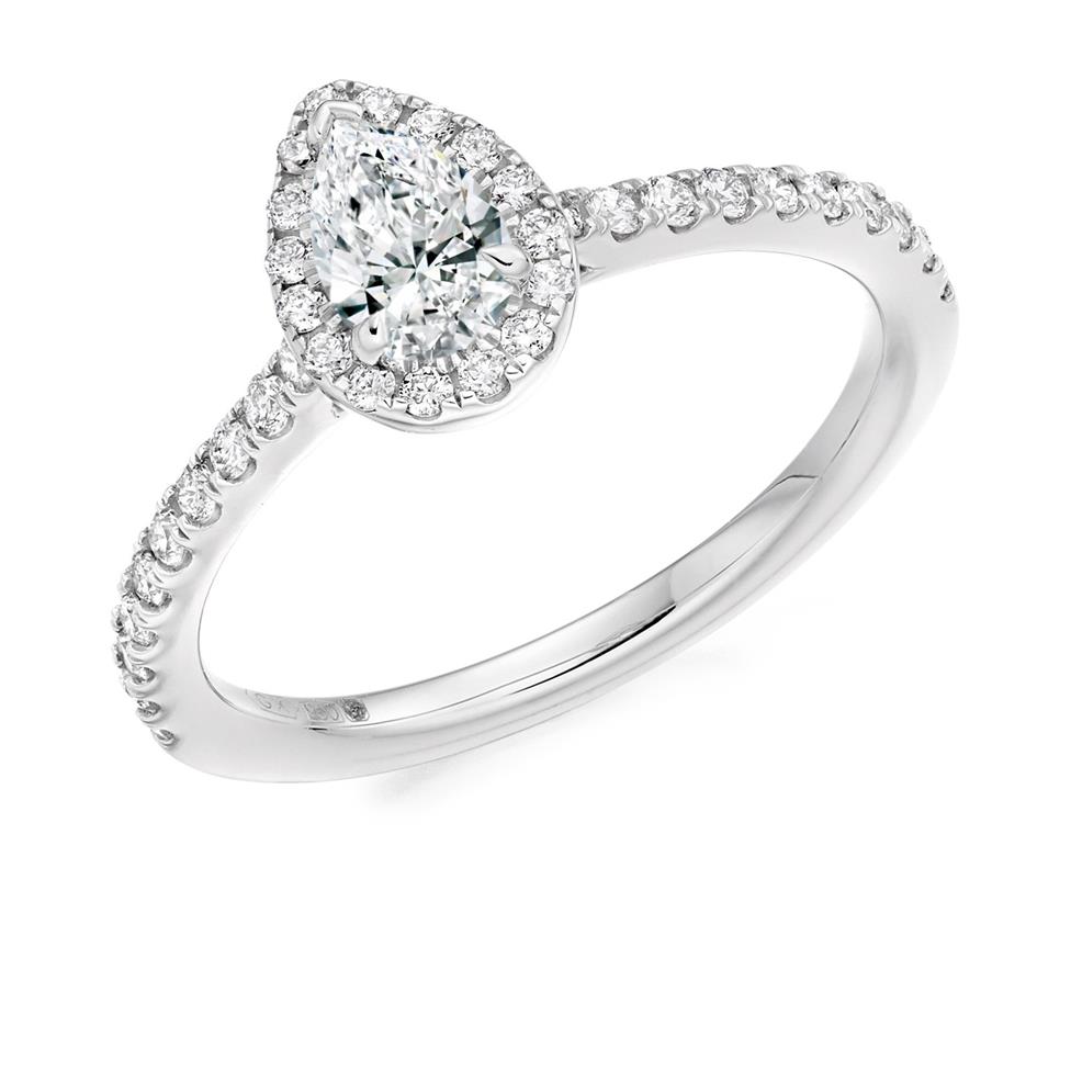 Platinum Pear Shape Diamond Halo Engagement Ring 0.60ct Image 1