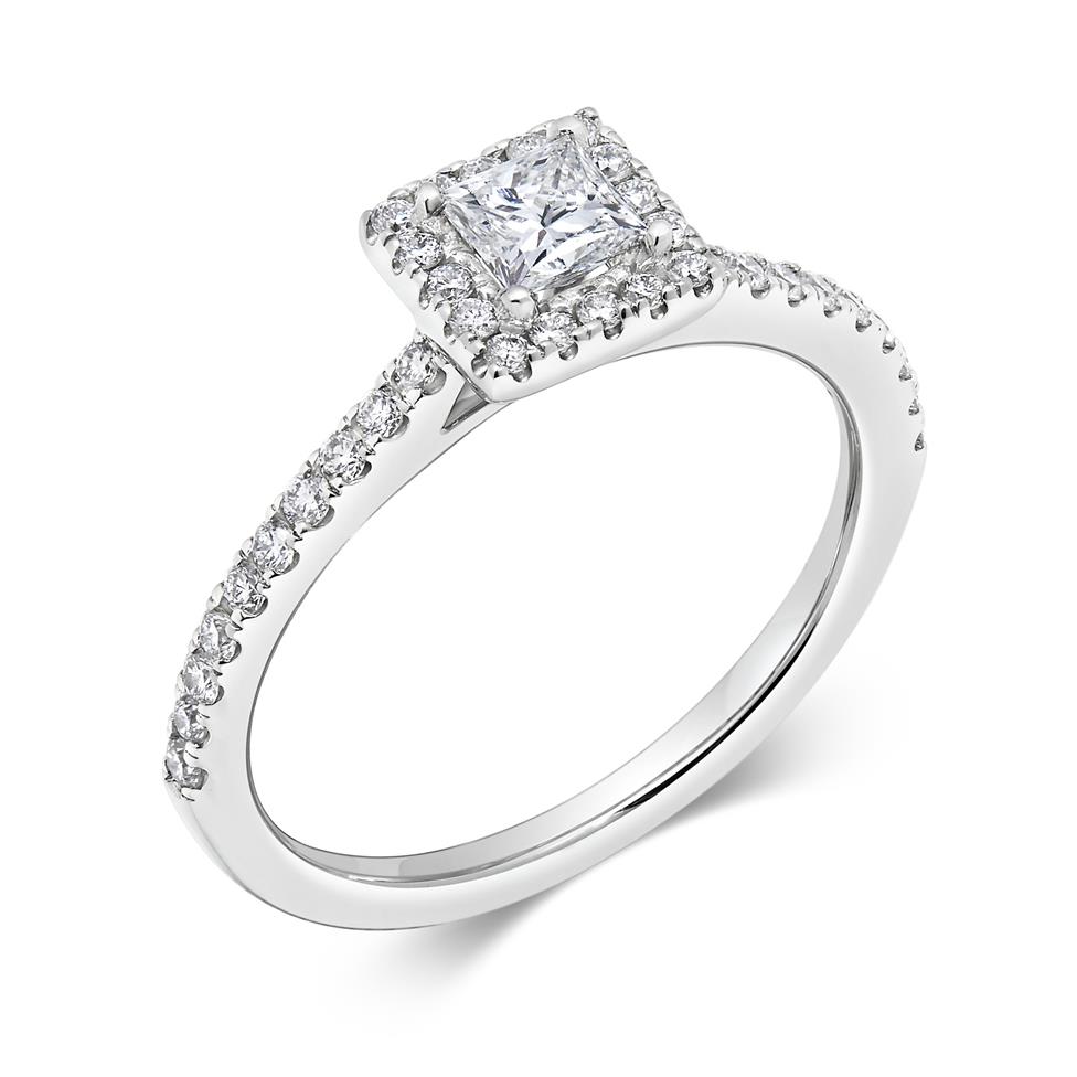 Platinum Princess Cut Diamond Halo Engagement Ring 0.60ct Thumbnail Image 0