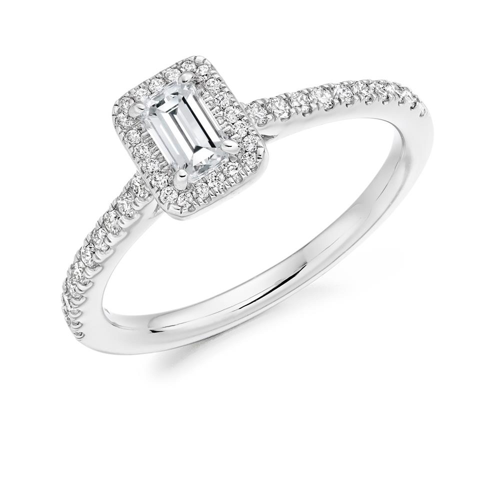Platinum Emerald Cut Diamond Halo Engagement Ring 0.55ct Image 1