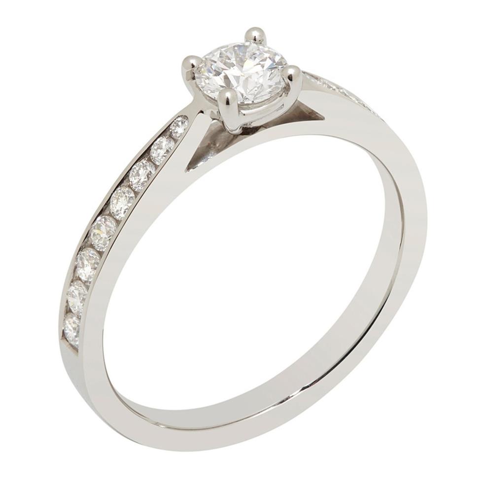Platinum Channel Shoulder Detail Diamond Solitaire Engagement Ring 0.75ct Thumbnail Image 0
