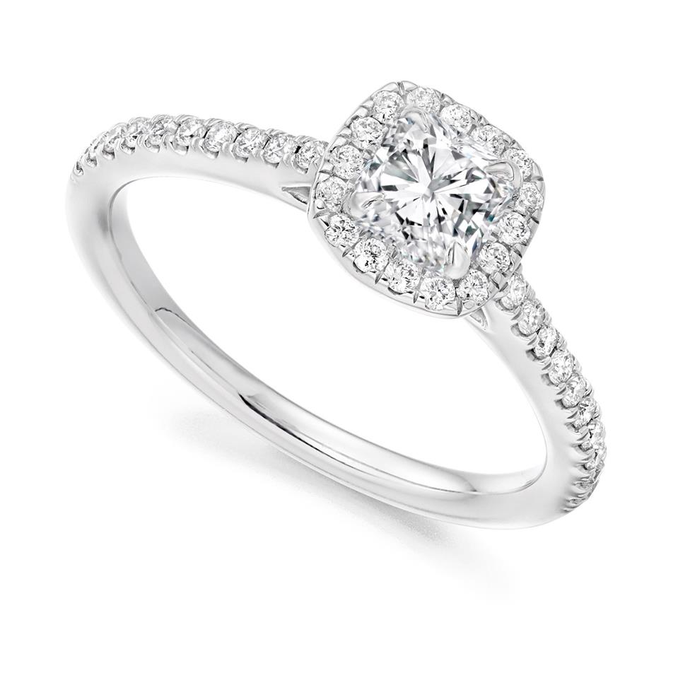 Platinum Cushion Cut Diamond Halo Engagement Ring 0.58ct Thumbnail Image 0
