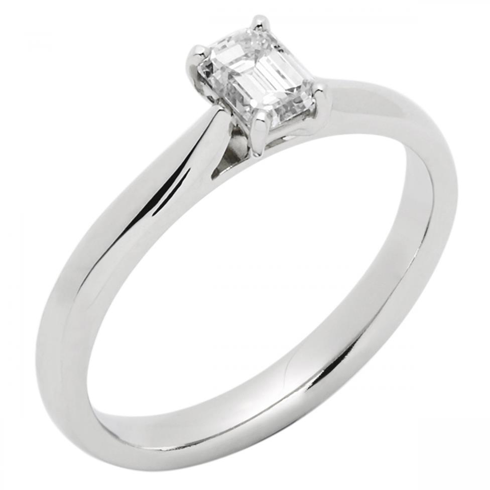 Platinum Emerald Cut Diamond Solitaire Engagement Ring 0.38ct Thumbnail Image 0