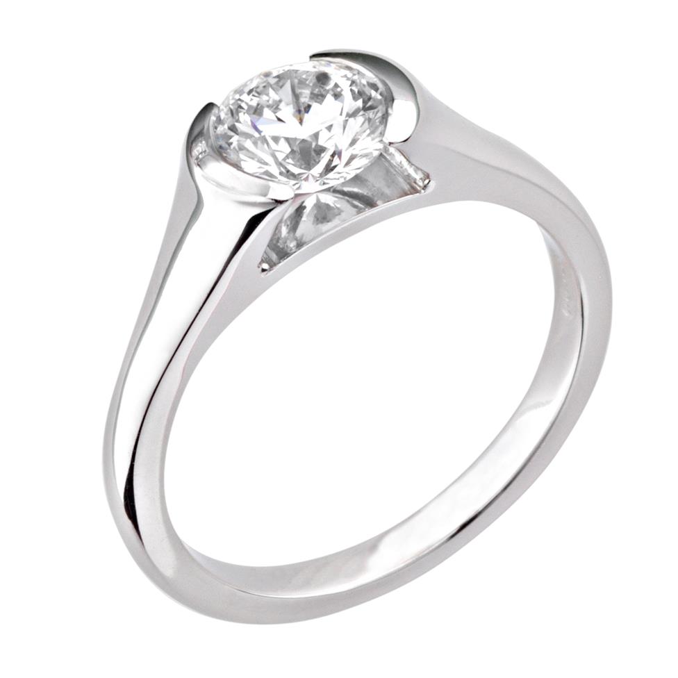 Platinum Contemporary Rubover 0.90ct Diamond Solitaire Ring Thumbnail Image 0