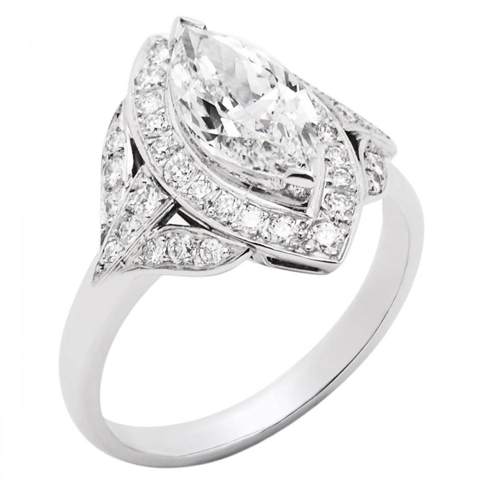 Platinum Marquise Cut Diamond Cluster Ring Thumbnail Image 0