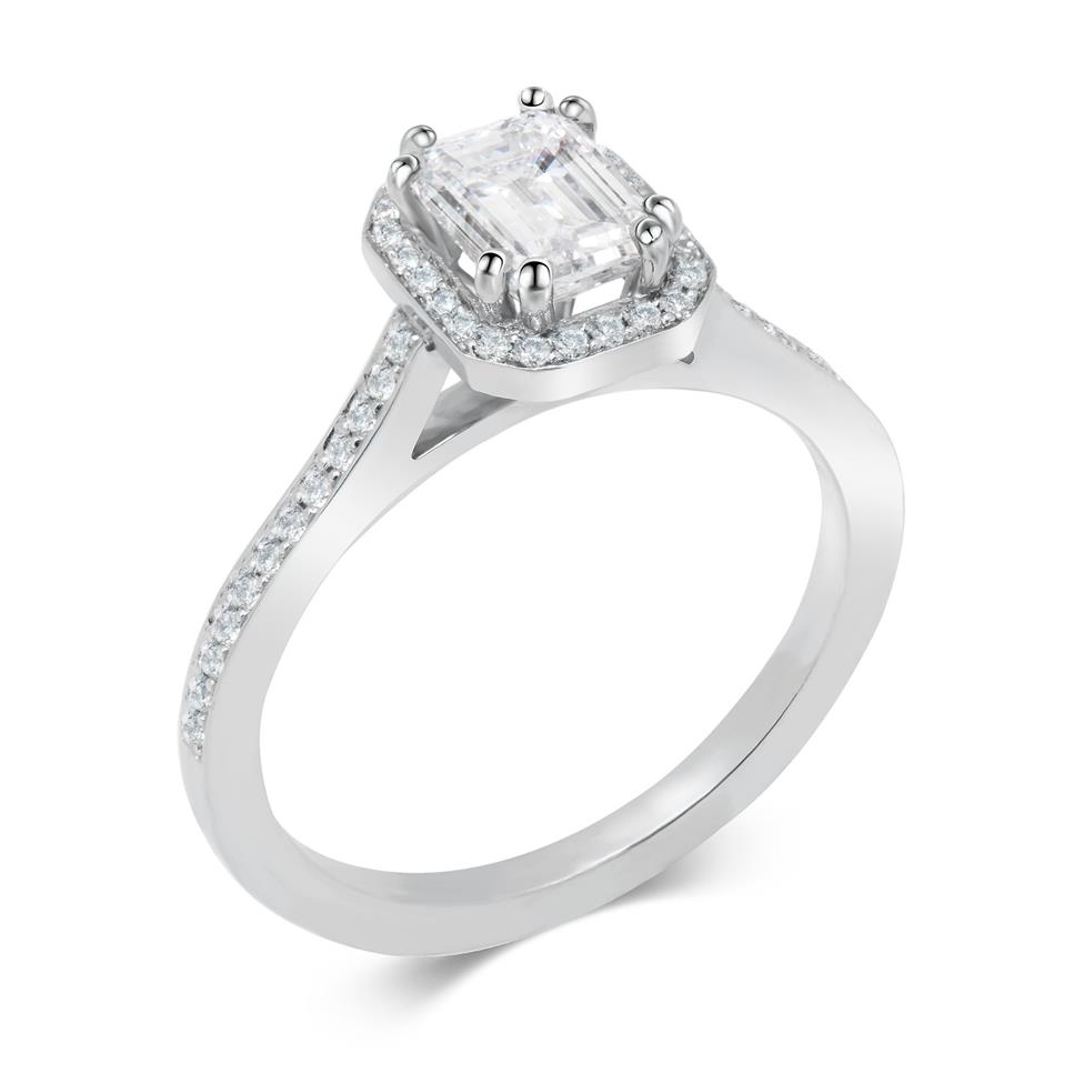 Platinum Octagon Shape Diamond Halo Engagement Ring 1.22ct Thumbnail Image 0