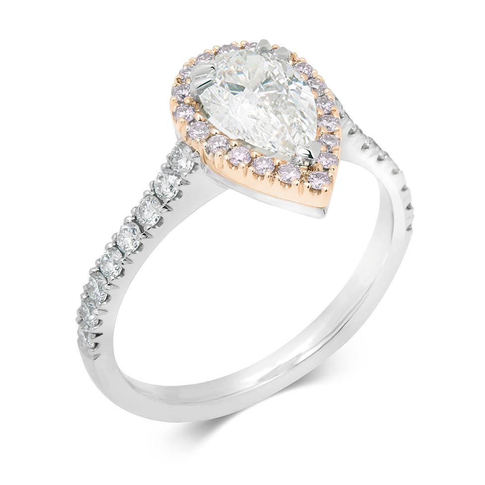 Platinum Pear Shape Diamond Engagement Ring with Pink Diamond Halo Thumbnail Image 0