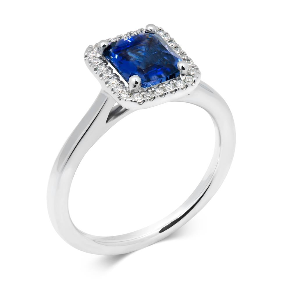 Platinum Purple Sapphire and Diamond Halo Ring Thumbnail Image 0