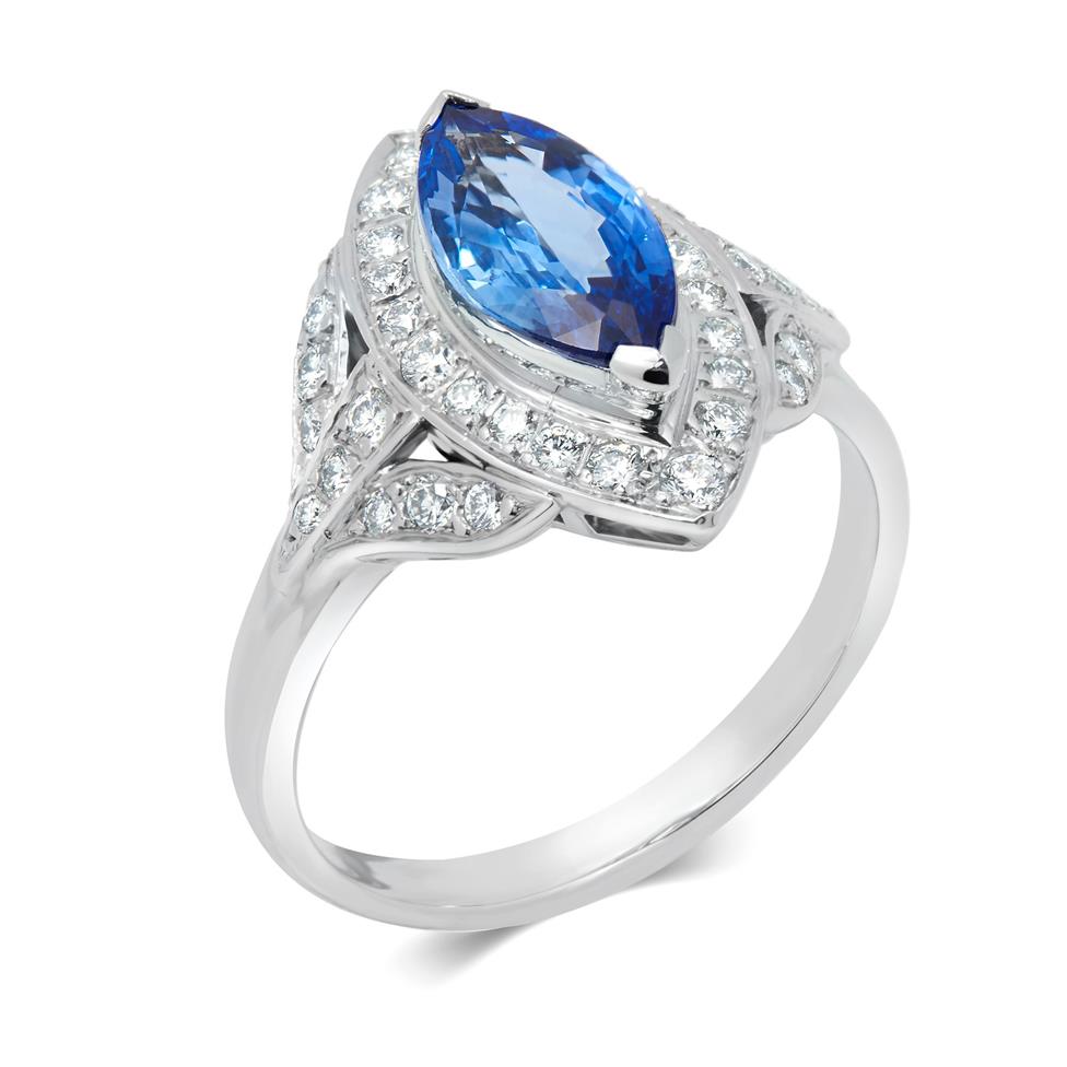Platinum Marquise Cut Sapphire and Diamond Ring Thumbnail Image 0