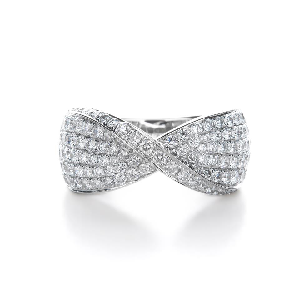 18ct White Gold Crossover Diamond Dress Ring Thumbnail Image 1