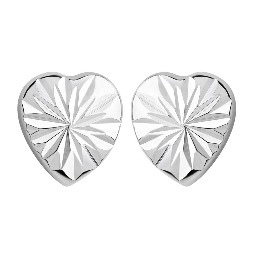 18ct White Gold Faceted Heart Stud Earrings Thumbnail Image 0