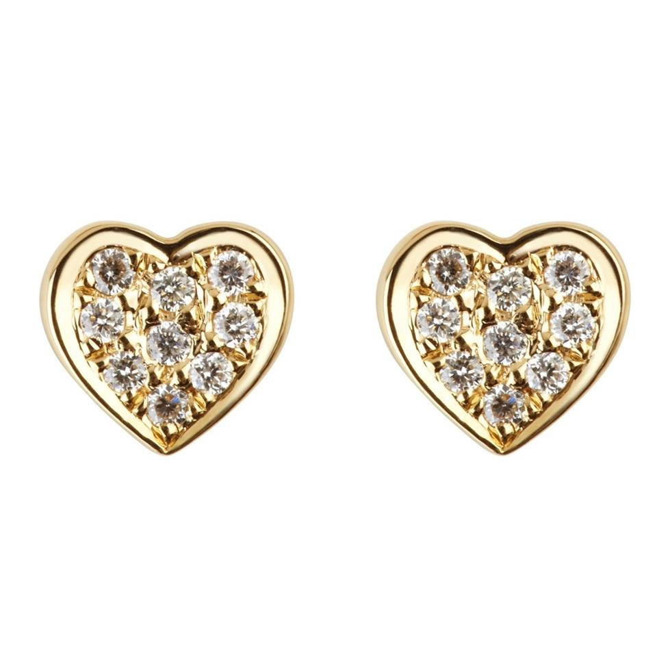 18ct Yellow Gold Diamond Heart Earrings Thumbnail Image 0
