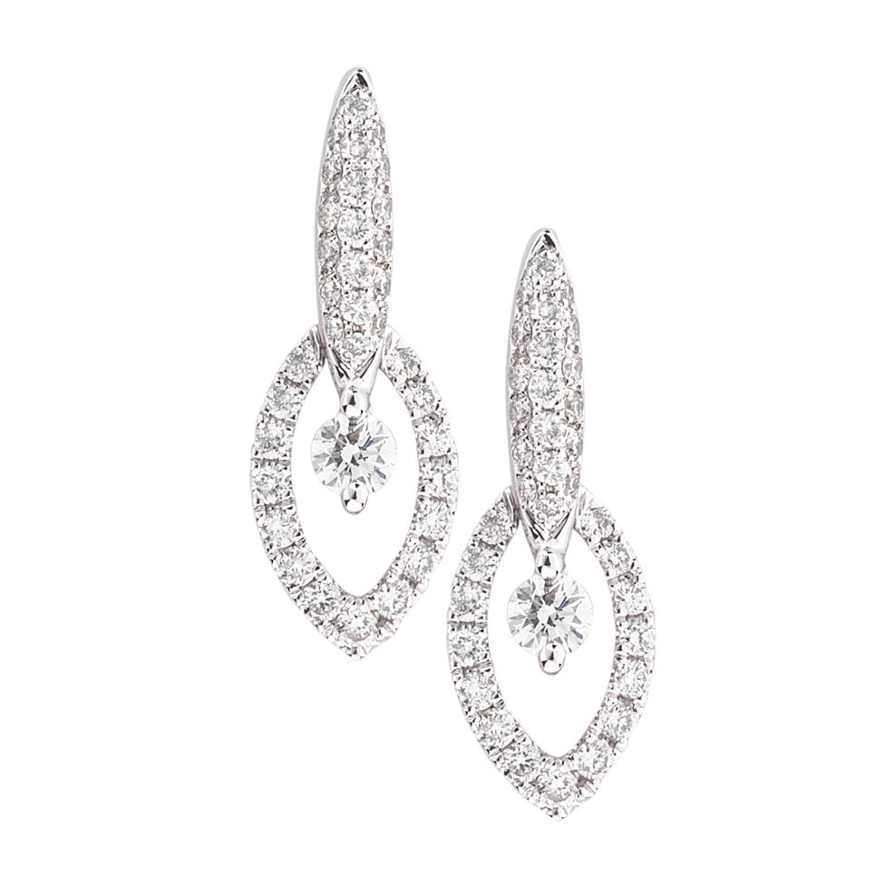 18ct White Gold Vintage Style Diamond Drop Earrings Thumbnail Image 0