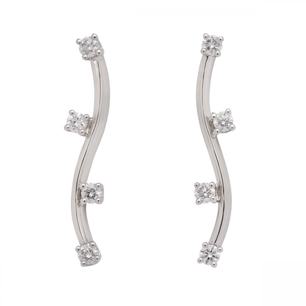 18ct White Gold Diamond Wavy Stud Earrings Thumbnail Image 0
