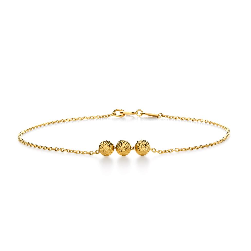 18ct Yellow Gold Three Beads Bracelet Thumbnail Image 0