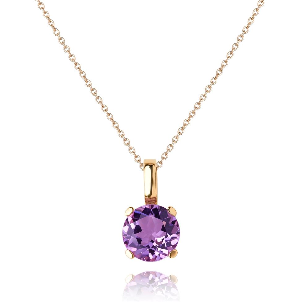 18ct Rose Gold Amethyst Solitaire Pendant Image 1