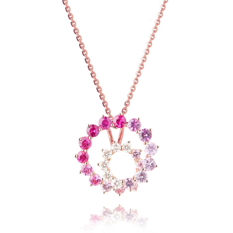 Enigma 18ct Rose Gold Ruby, Sapphire and Diamond Pendant Image 1