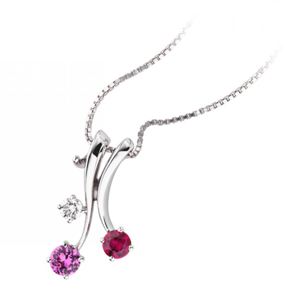 Carnival 18ct White Gold Ruby, Pink Sapphire and Diamond Pendant Thumbnail Image 0