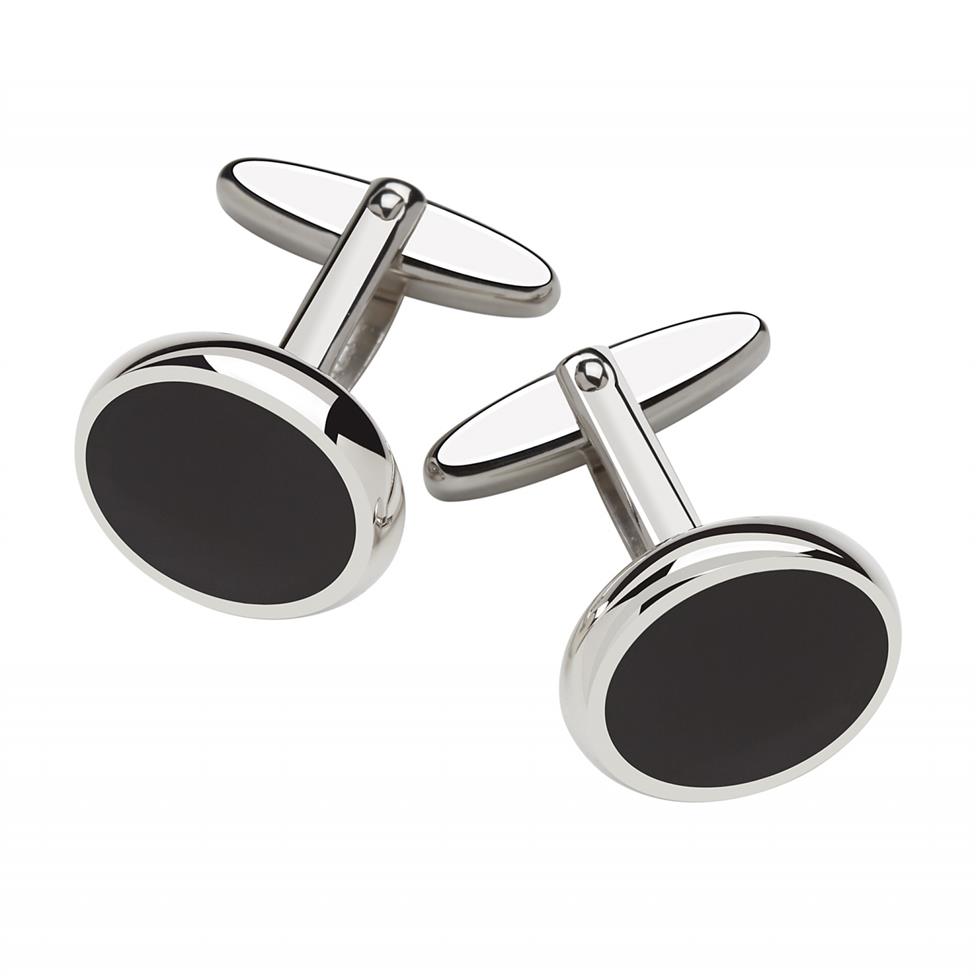 Sterling Silver Onyx Detail Cufflinks Thumbnail Image 0