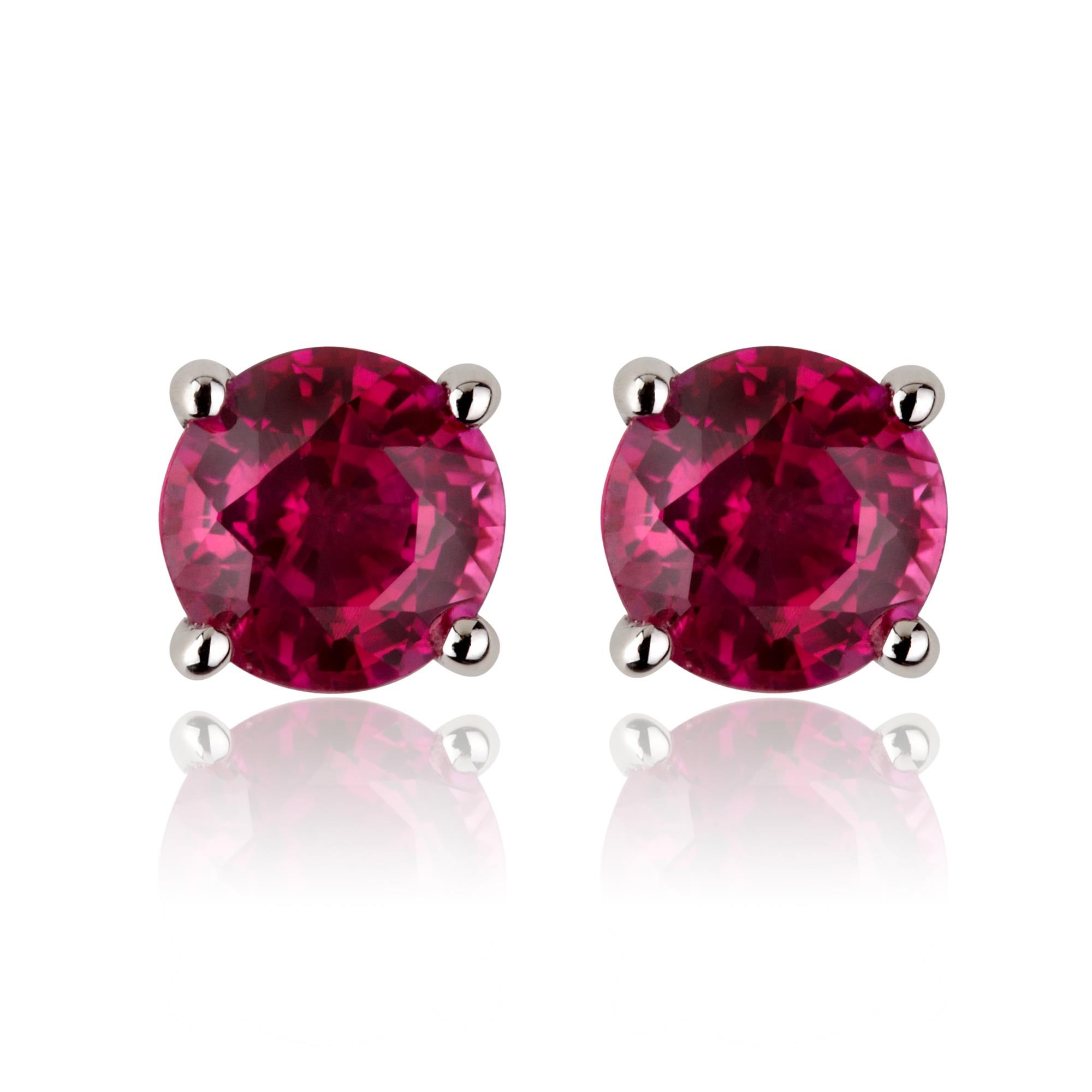 18ct White Gold Ruby Solitaire Stud Earrings | Pravins Jewellers