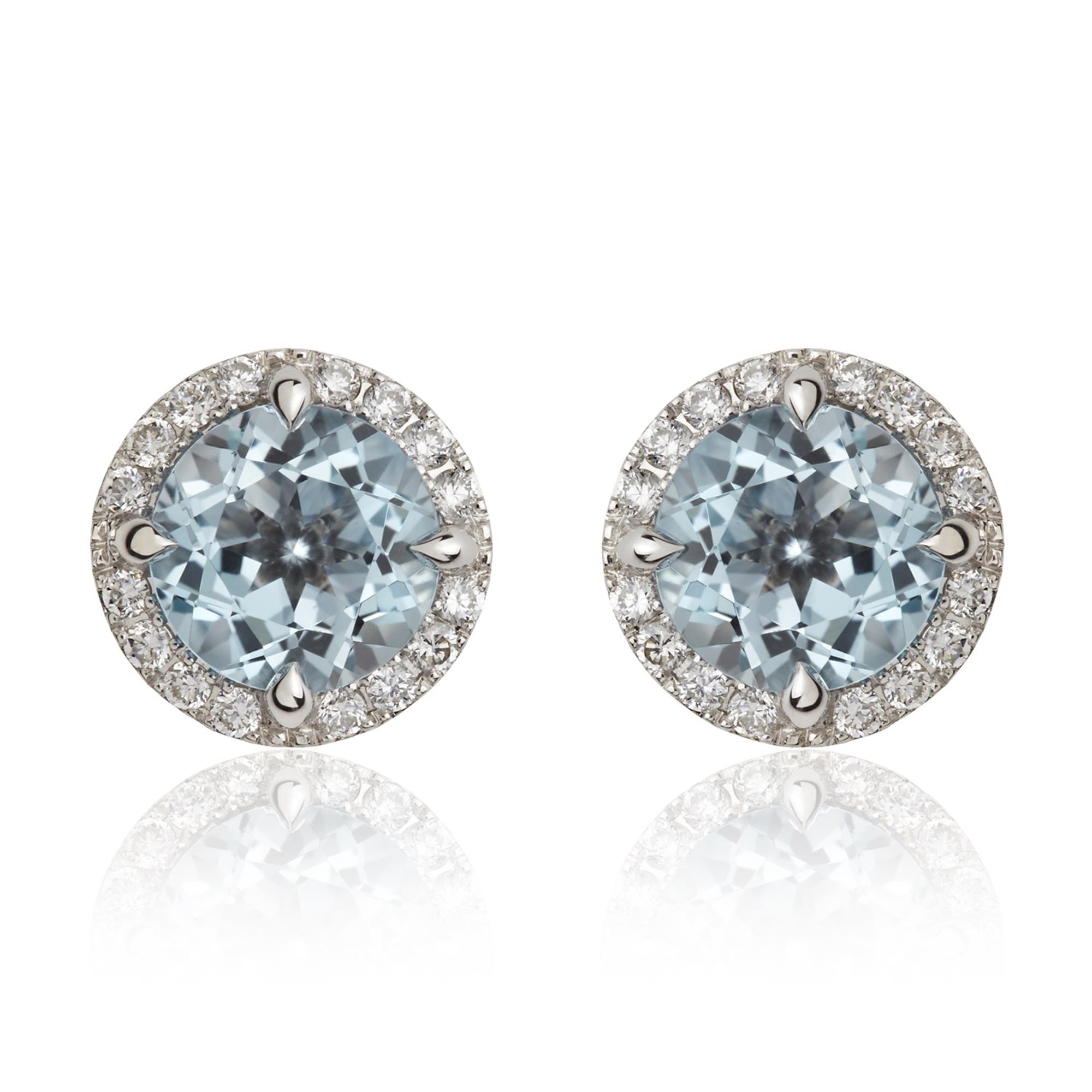 Camellia Blue Topaz and Diamond Halo Stud Earrings | Pravins