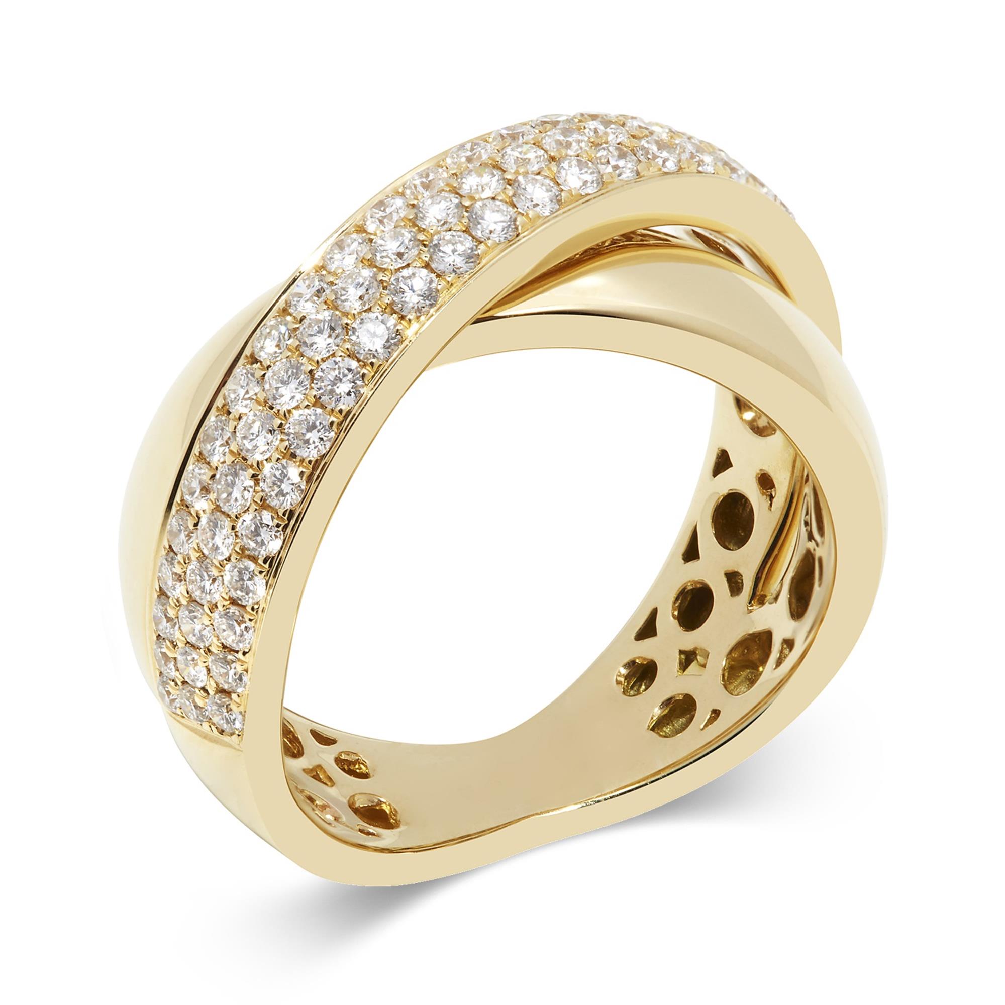 18ct Yellow Gold Diamond Crossover Cocktail Ring | Pravins