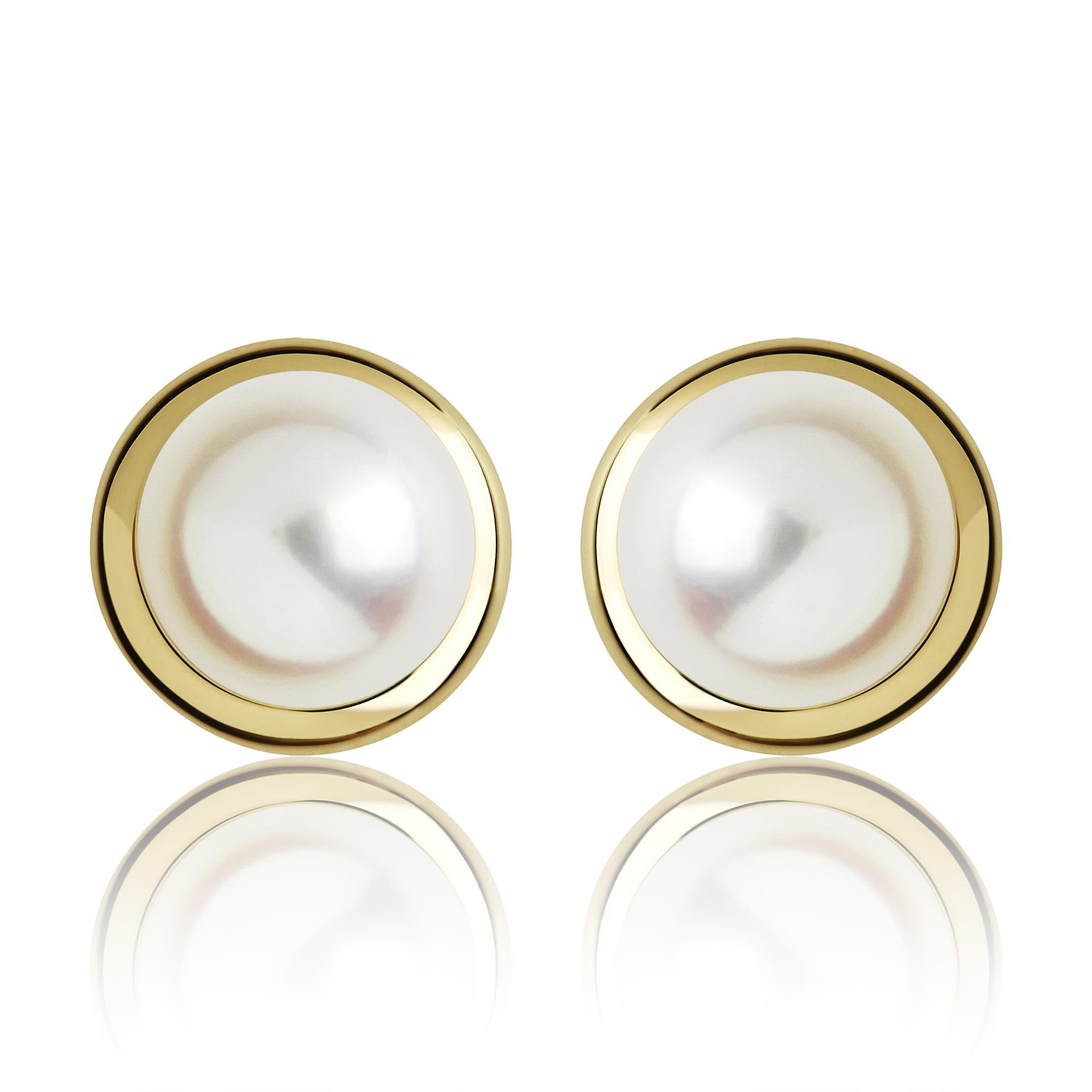 18ct Yellow Gold Border Pearl Stud Earrings | Pravins Jewellers