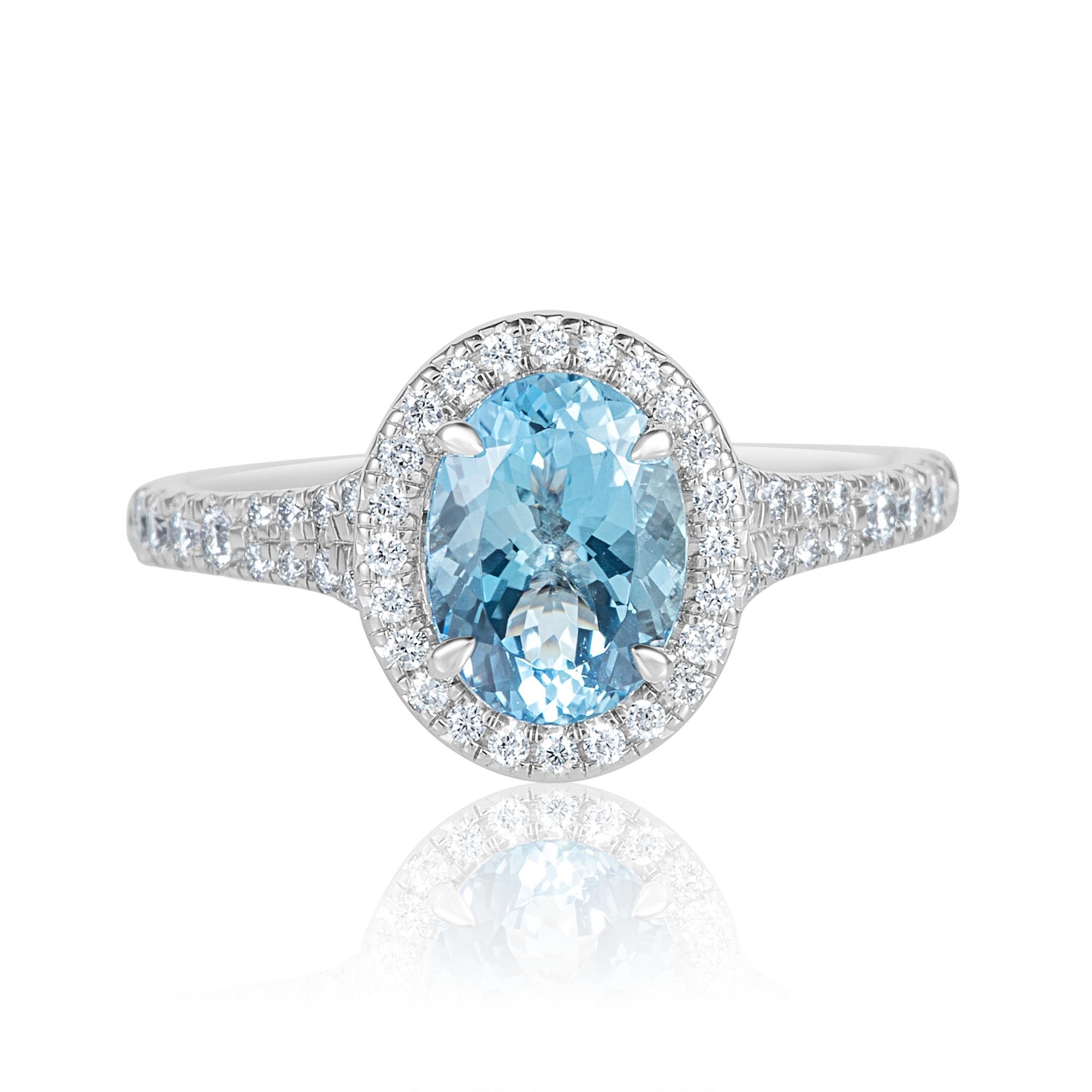 Aquamarine and Diamond Halo Ring | Pravins