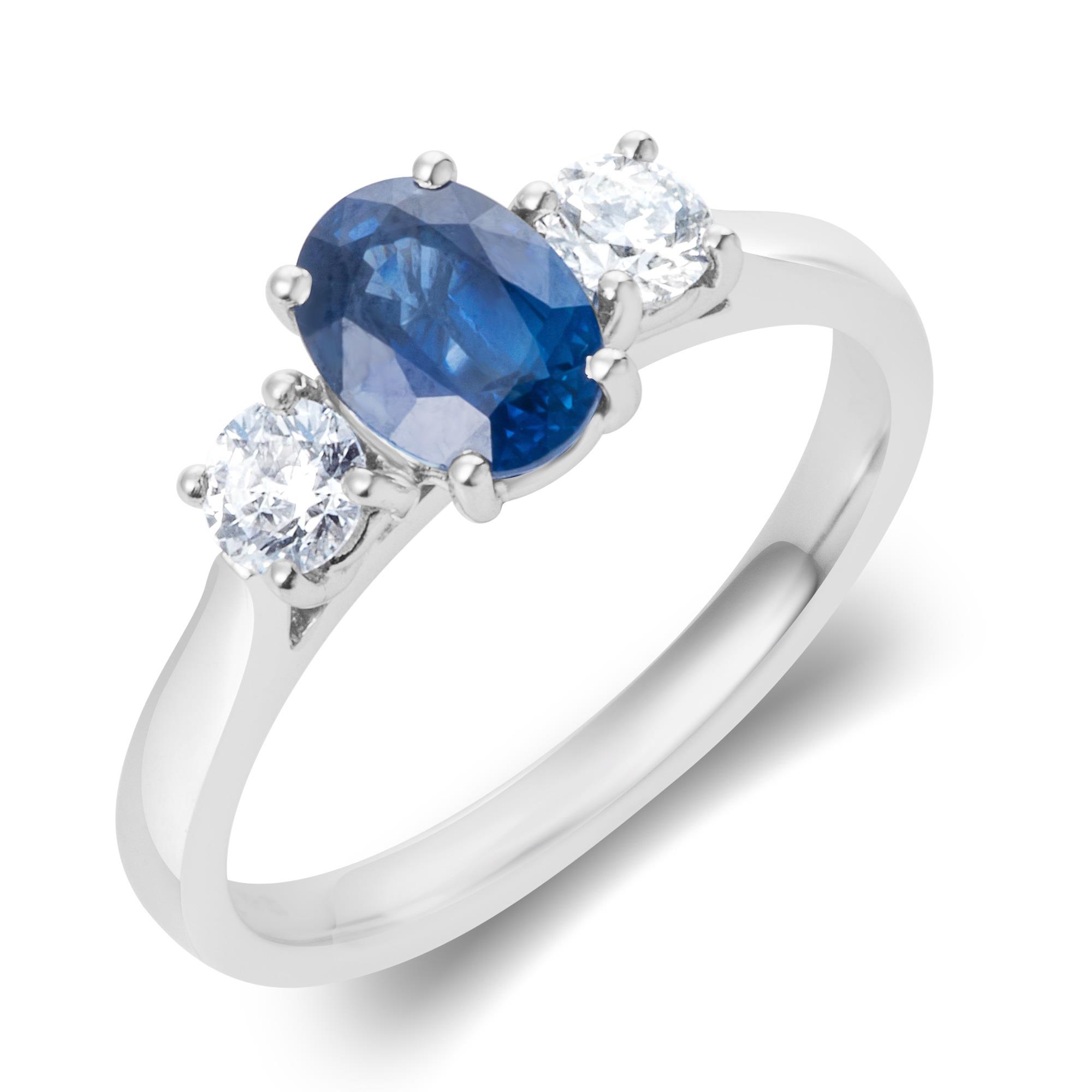 Oval Sapphire and Diamond Three Stone Engagement Ring | Pravins